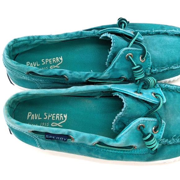 Sperry Sayel Turquoise Blue Canvas Slip On Loafers Women's Size 7.5 - Picture 3 of 6